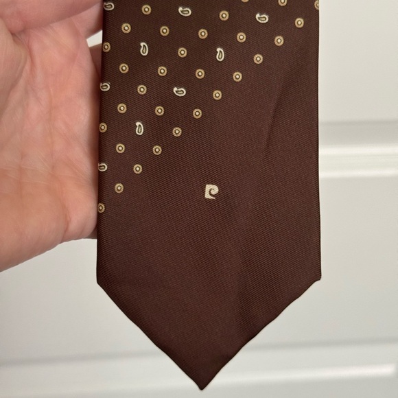 Pierre Cardin Vintage Brown Silk Tie with Gold Polka Dots - Picture 1 of 5
